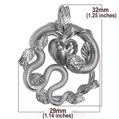 14k solid White Gold Snake and Heart Pendant #P991 