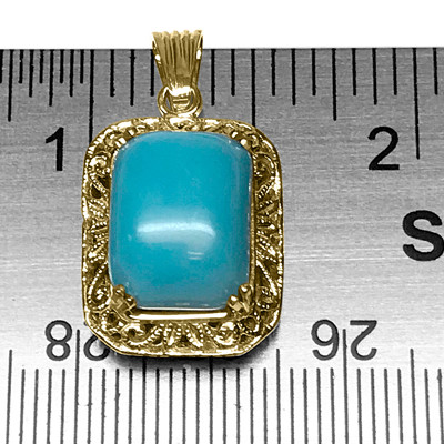 14k Solid Yellow Gold Genuine Turquoise Pendant #P950
