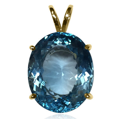 14k Solid yellow Gold Blue Topaz Pendant #P953