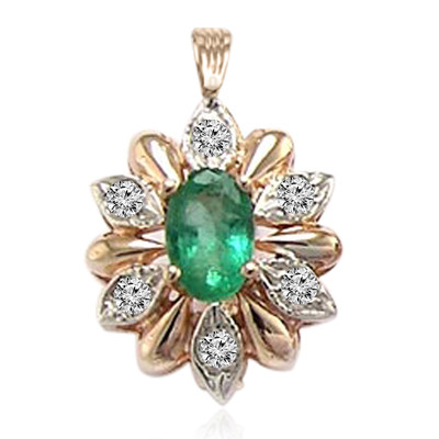 Russian Style Diamond Emerald Pendant 14k Gold #P952