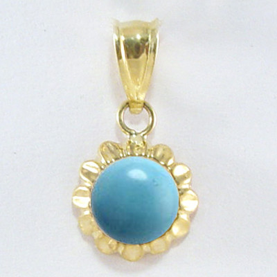 14k Gold Sunflower Truquoise Pendant #P949