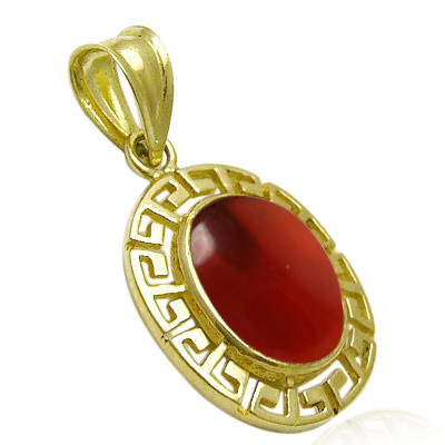 14k Solid Yellow Gold  Red Carnelian Oval Charm #P944
