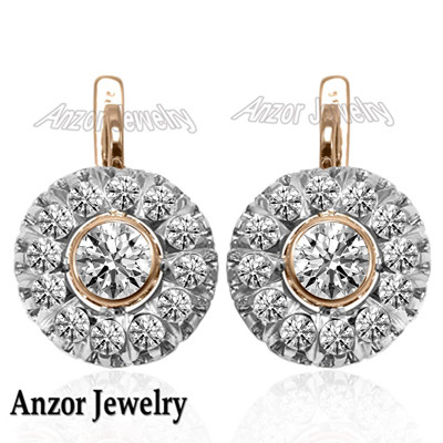 Russian Style Lab Grown Diamond MALINKA Earrings14K Gold #E1779 Russian Style Lab Grown Diamond MALINKA Earrings14K Gold #E1779