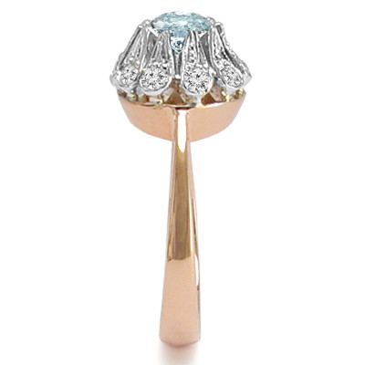 Russian Style Diamond and Aquamarine Ring in 14k solid gold #R2292