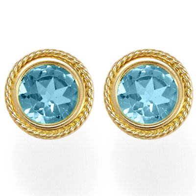 14k Gold Fancy Blue Topaz Stud Earrings #e1790