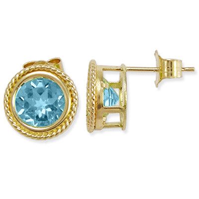 14k Gold Fancy Blue Topaz Stud Earrings #e1790