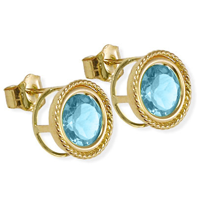 14k Gold Fancy Blue Topaz Stud Earrings #e1790