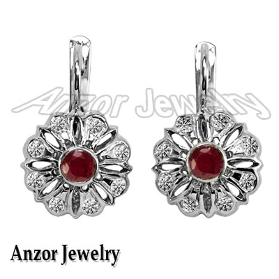 Russian Style Lab Grown Diamond Ruby Earrings 14k