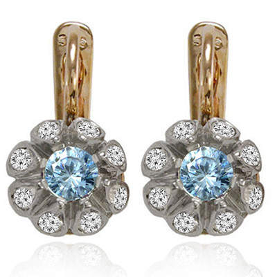 14k Rose (Pink) & White Gold Genuine Diamond Aquamarine tulpan Earrings #E1788