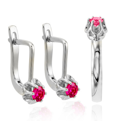 10k Gold Red Sapphire Earrings and Ring Set #S249