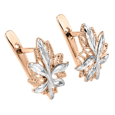 14K Solid Gold Maple Leaf English lock Earrings