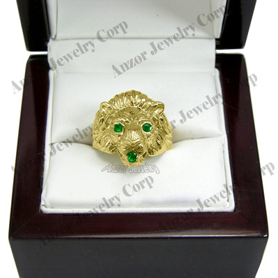 Men's Ring 10k Yellow Gold Lion Emerald Ring