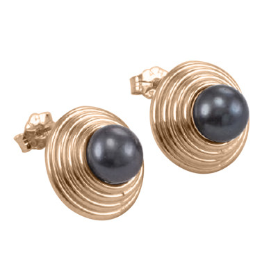 10k Rose Gold Black Pearl Earrings