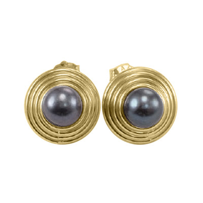 14k Yellow Gold Black Pearl Earrings