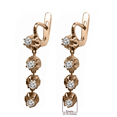 Russian Vintage Style Diamond dangle earrings 14K