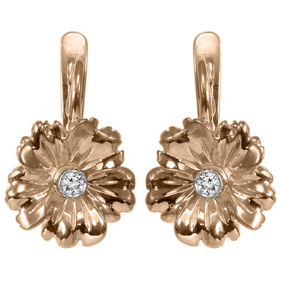 10k Gold Genuine Diamond Flower Earrings F VS-1