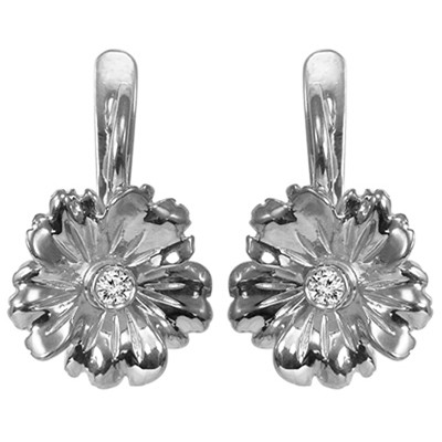 10k Gold Genuine Diamond Flower Earrings F VS-1