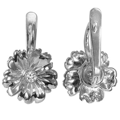 10k Gold Genuine Diamond Flower Earrings F VS-1