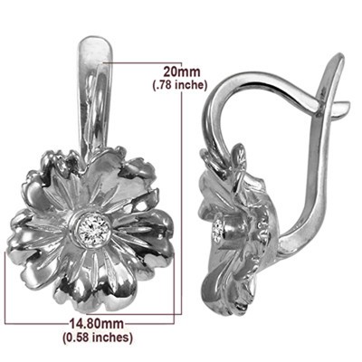 Genuine Diamond Flower Earrings in Silver 925