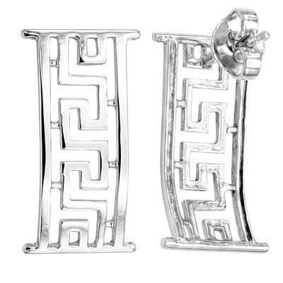 14k White Gold Greek Earrings