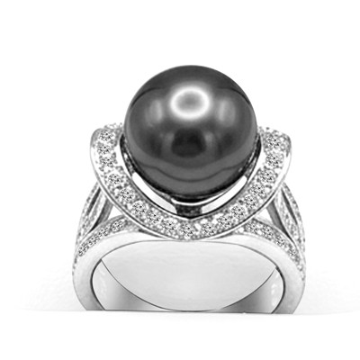 14k Gold Genuine Pearls Diamond Ring