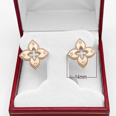 Russian style Flower Diamond Ruby Earrings 14k