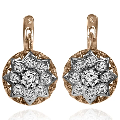 14k Gold Lab Grown Diamond Russian style Earrings
