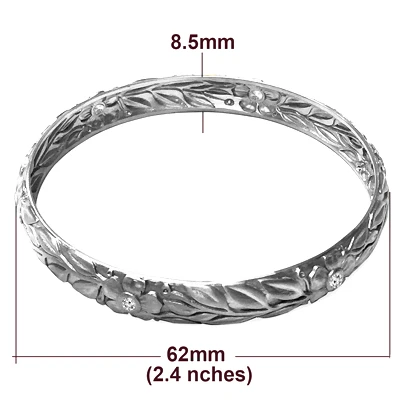 14k White Gold Diamond Flower Bangle