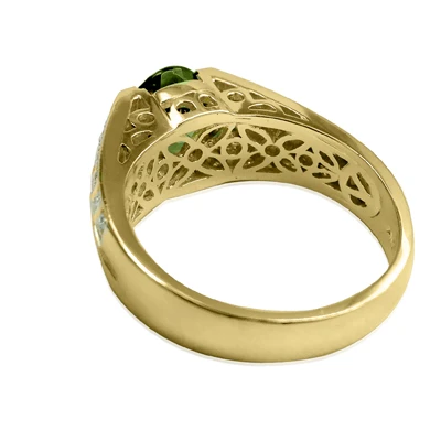 Men's Green Tourmaline Lab Grown Diamond Ring 18K
