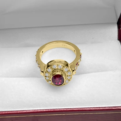 Russian Style 14k Gold Diamond Ruby Ring