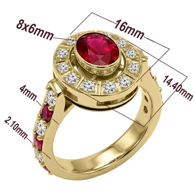 Russian Style 14k Gold Diamond Ruby Ring