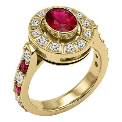 Russian Style 10k Gold Lab Grown Diamond Ruby Ring