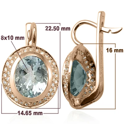 14k Gold Aquamarine and Diamond Earrings 1.52ct.