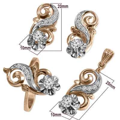 Russian style Diamond set in 14k Ring Earrings