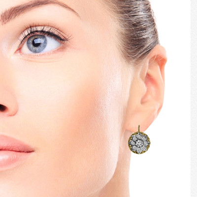 14K Gold Diamond Ring Earrings Set Russian Style
