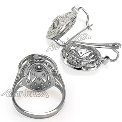 Russian Style Diamond Ring and Earrings in 14k Set