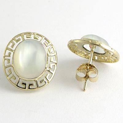 14k Gold Mother of Pearl Earrings, Set