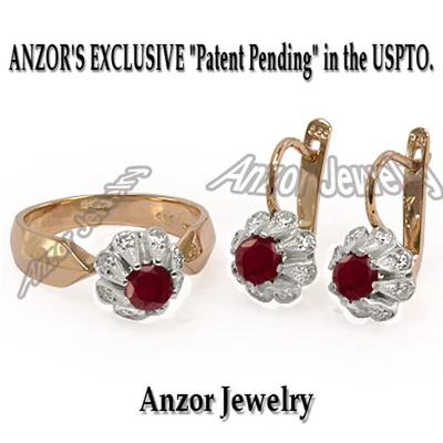 Russian Style Ruby Diamonds Set 14k Earrings ring