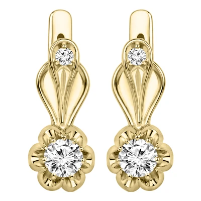 14k Yellow Gold Diamond Russian sryle Earrings 585