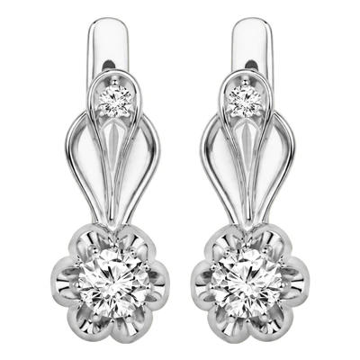 14k White Gold Diamond Russian sryle Earrings 585