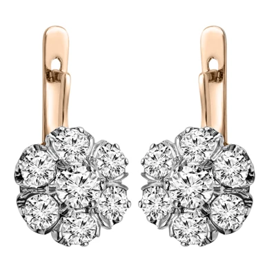 Genuine Diamond Russian style earrings 14k Gold