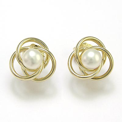 10K Gold Pearl Knot Studs E650