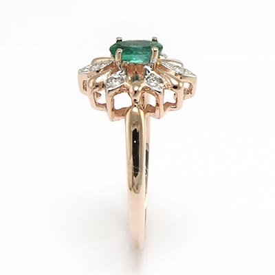 RUSSIAN JEWELRY Diamond & Emerald Ring 14k Rose G. R733