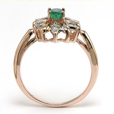 RUSSIAN JEWELRY Diamond & Emerald Ring 14k Rose G. R733