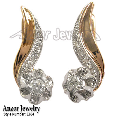 14k Rose White Gold Russian Style Diamond Earrings E664