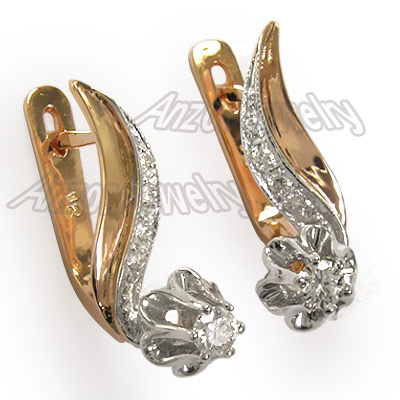 14k Rose White Gold Russian Style Diamond Earrings E664