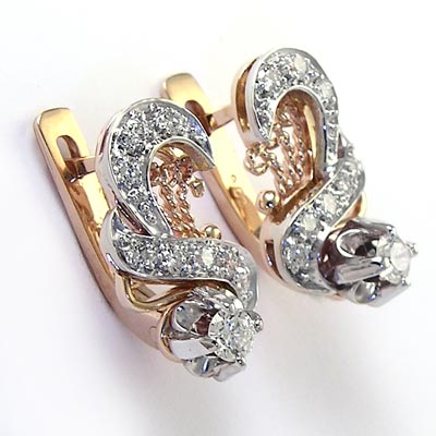 Russian vintage European style diamond earring 14k E663