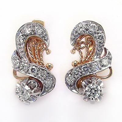 Russian vintage European style diamond earring 14k E663