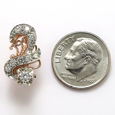 Russian vintage European style diamond earring 14k E663