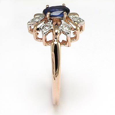 Russian Style Diamond sapphire ring 14k Gold 585 R738 Russian Style Diamond sapphire ring 14k Gold 585 R738
